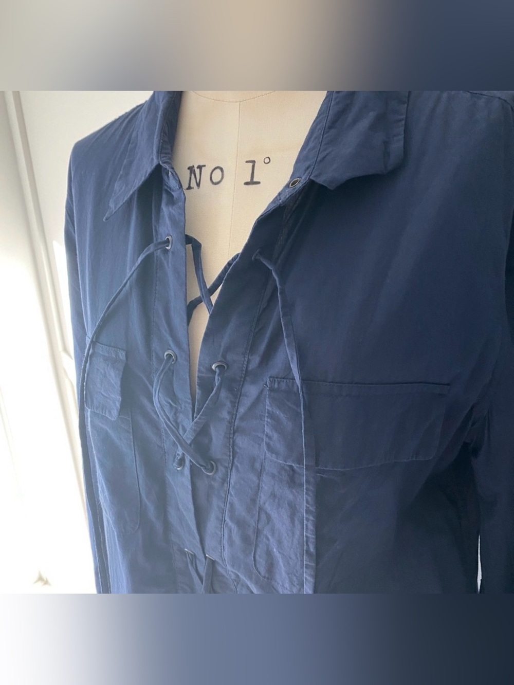 Equipment like New Navy Lace-Up Short Sleeve Mini Dress flap pockets, navy L - Picture 5 of 11